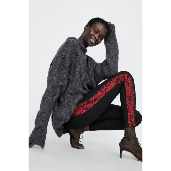 Zara Pants - Zara Red Snake Print Side Stripe Leggings Size M